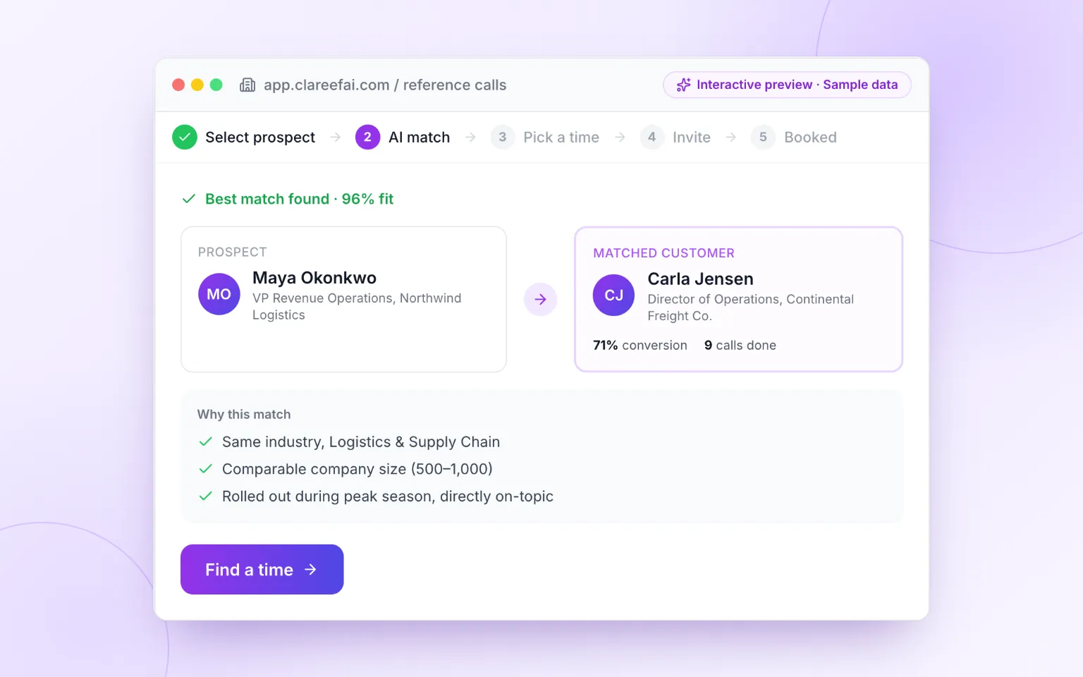 Clareefai suggesting the best-matched reference customers for a prospect